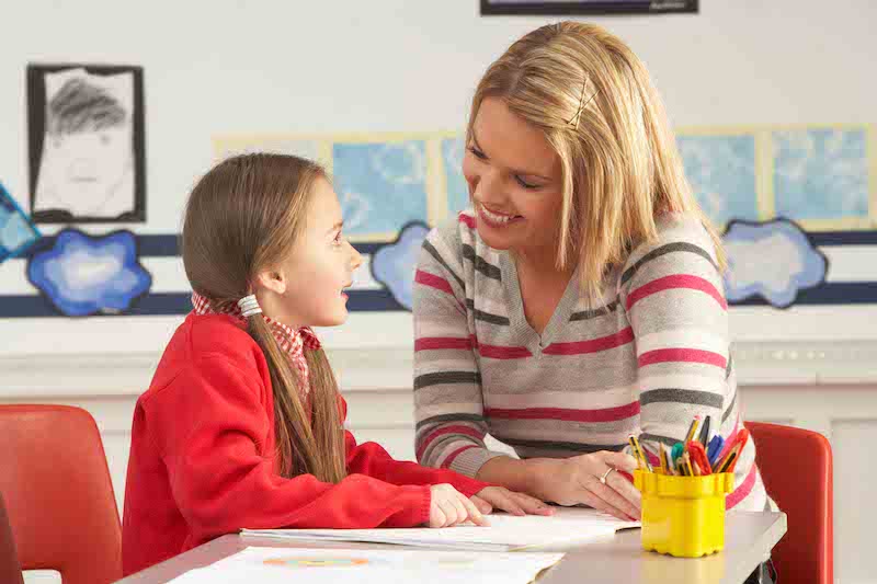 teacher-student Girl with her teacher