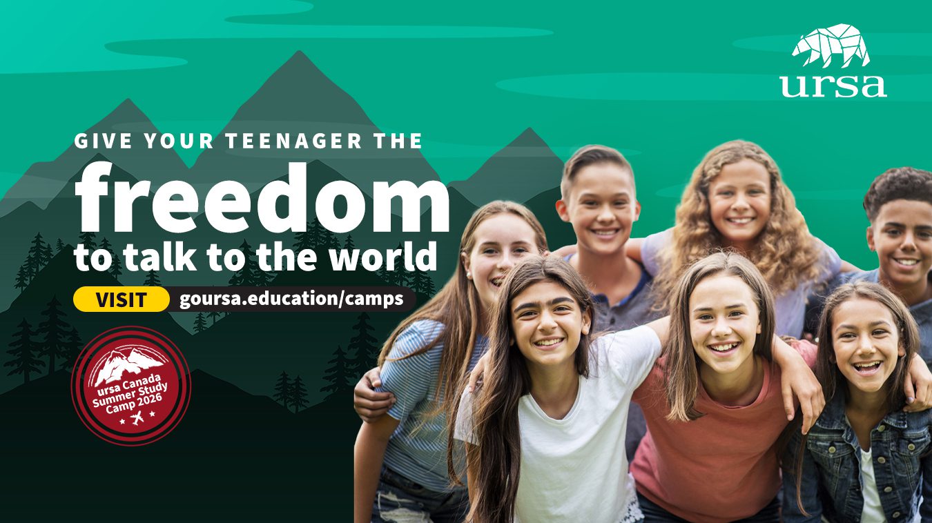 ursa Canada Study Summer Camp A poster that speaks on camps offered by ursa. ursa offers an affordable, world-class, and safe summer camp with the Canadian Rockies serving as a breathtaking backdrop for discovery – all united by a spirit of adventure.